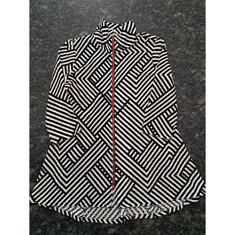 Joseph Ribkoff Black & White Geometric Pattern Jacket Full Zip Women's Size 8